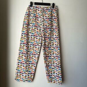 Vintage 80s White Colorful Paintstroke Pattern Elastic Waist Pants M/L
